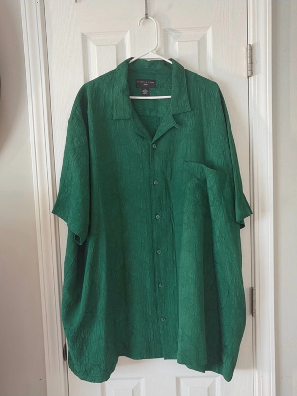 Relaxed Short-Sleeve Button-Down Shirt in Emerald Green